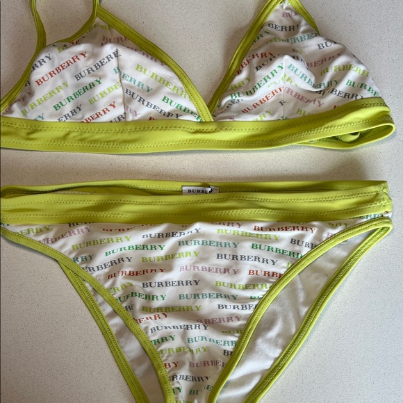 Burberry White Bikini Set with Green Trim - Picture 1 of 9